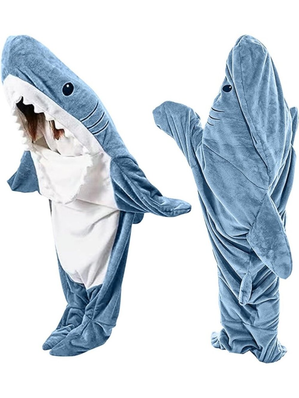 Cozy Shark Blanket Hoodie Onesie for Adults | Flannel Sleeping Bag Style